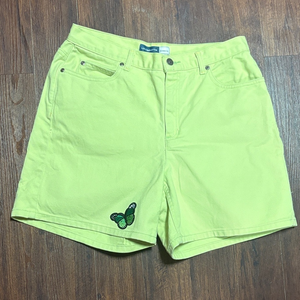 Liz Claiborne 90s Lime Green Shorts with Butterfly Patch Size 12